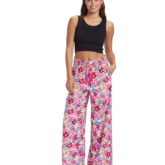 Roxy Tropical Rhythm Pants-Shocking Pink Bloomin Babe size small - Picture 1 of 10